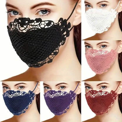 6-Pieces: Women's Printed Multicolor Lace Mask - A-1 Thread Vault