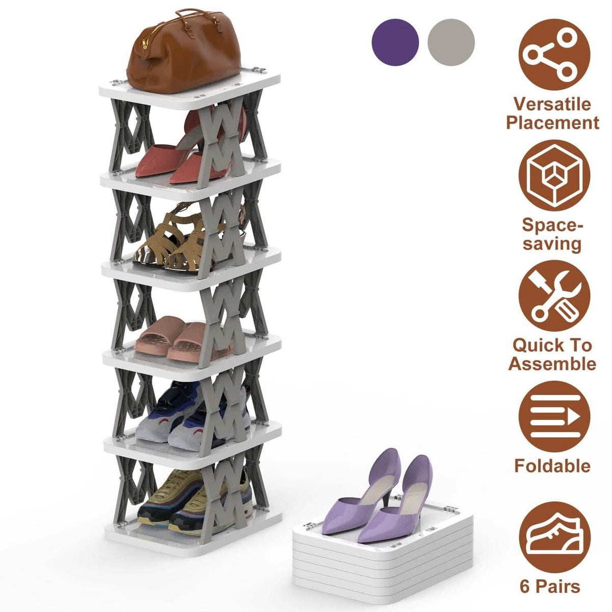 6-Tier Foldable Vertical Shoe Rack - A-1 Thread Vault