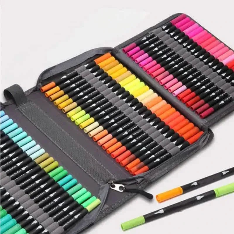 60-Pieces: Vibrant Double-Tip Brush Pens - Artist-Grade Fine & Brush Markers - A-1 Thread Vault
