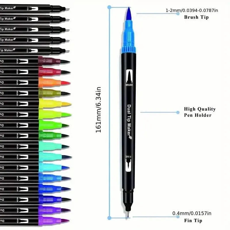 60-Pieces: Vibrant Double-Tip Brush Pens - Artist-Grade Fine & Brush Markers - A-1 Thread Vault