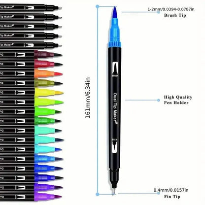 60-Pieces: Vibrant Double-Tip Brush Pens - Artist-Grade Fine & Brush Markers - A-1 Thread Vault