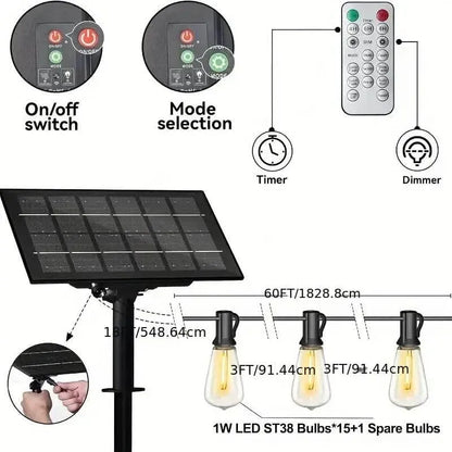 60FT Solar String Lights With USB Port & Remote Control - A-1 Thread Vault
