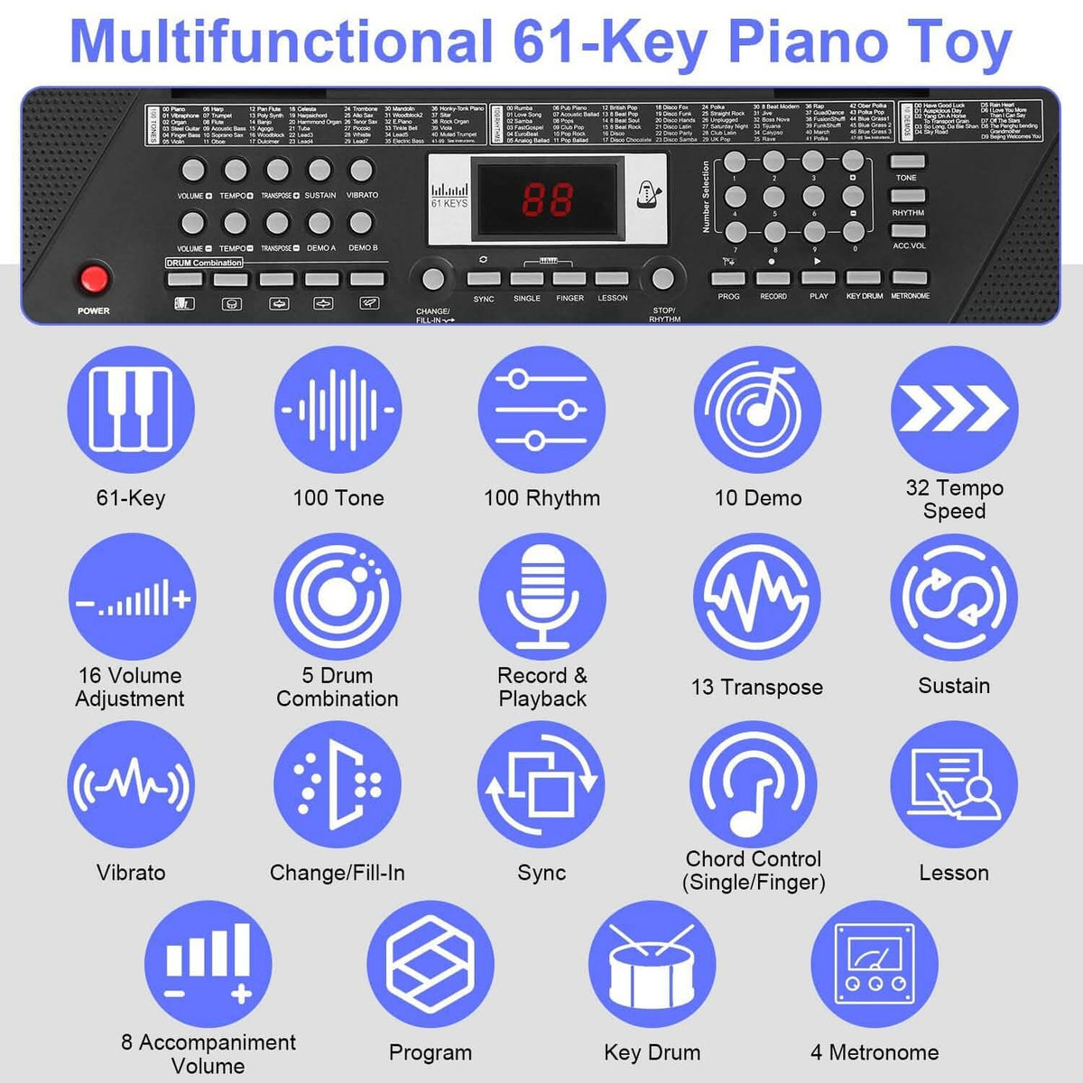 61 Keys Digital Music Keyboard Electronic Piano - A-1 Thread Vault