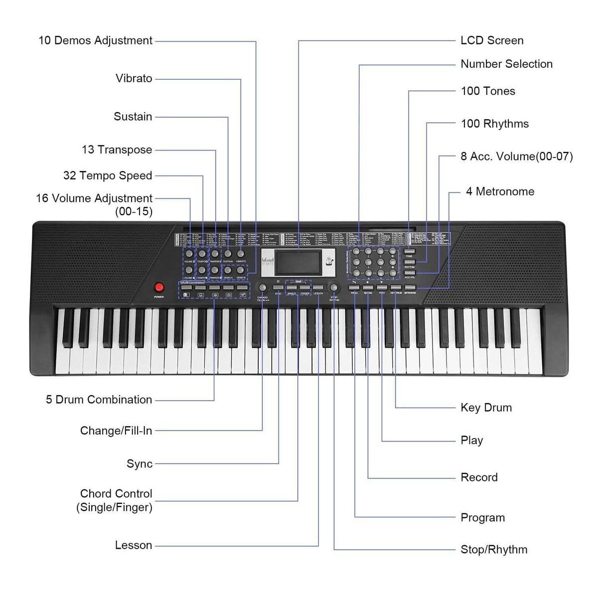 61 Keys Digital Music Keyboard Electronic Piano - A-1 Thread Vault
