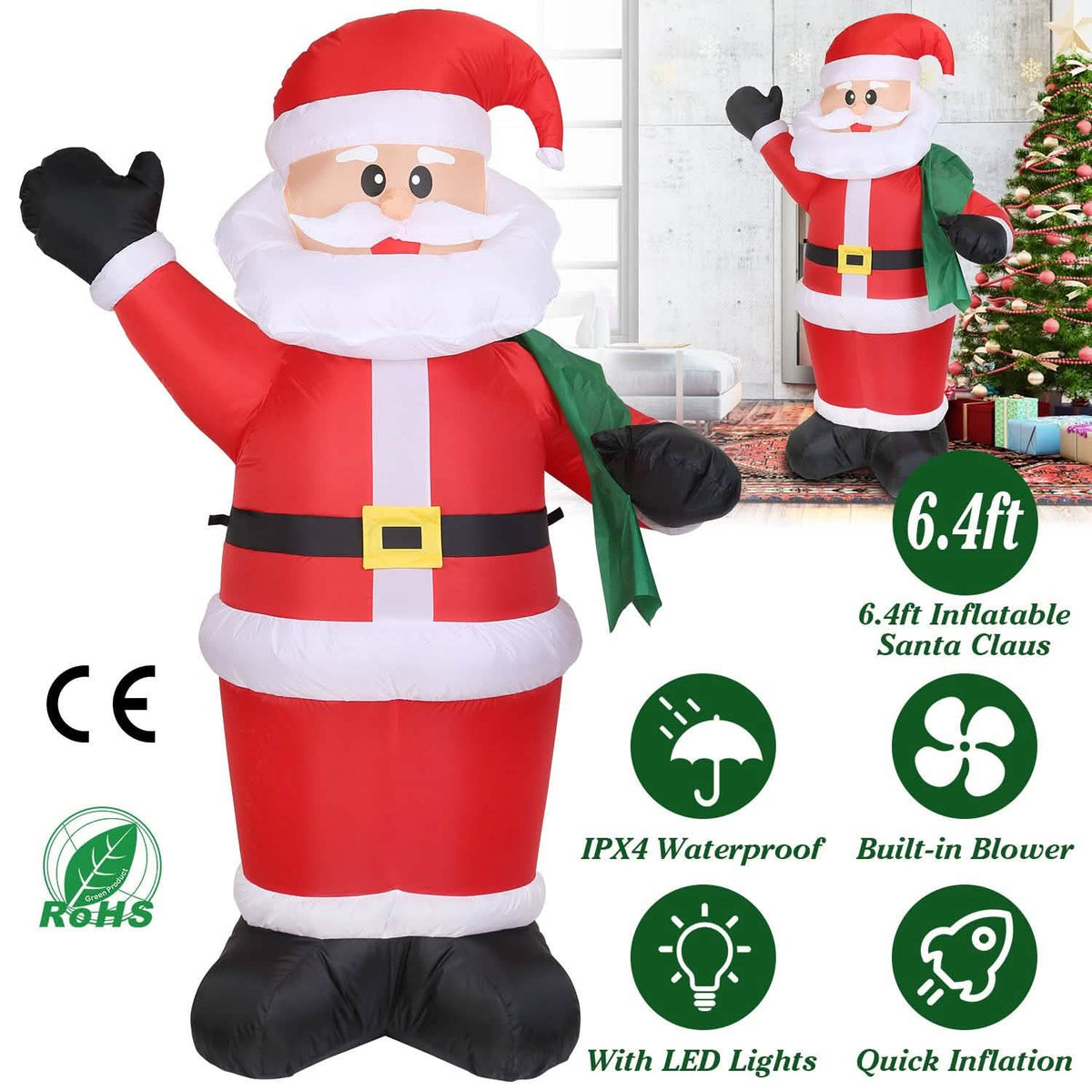 6.4ft Inflatable Christmas Giant Santa Claus - A-1 Thread Vault