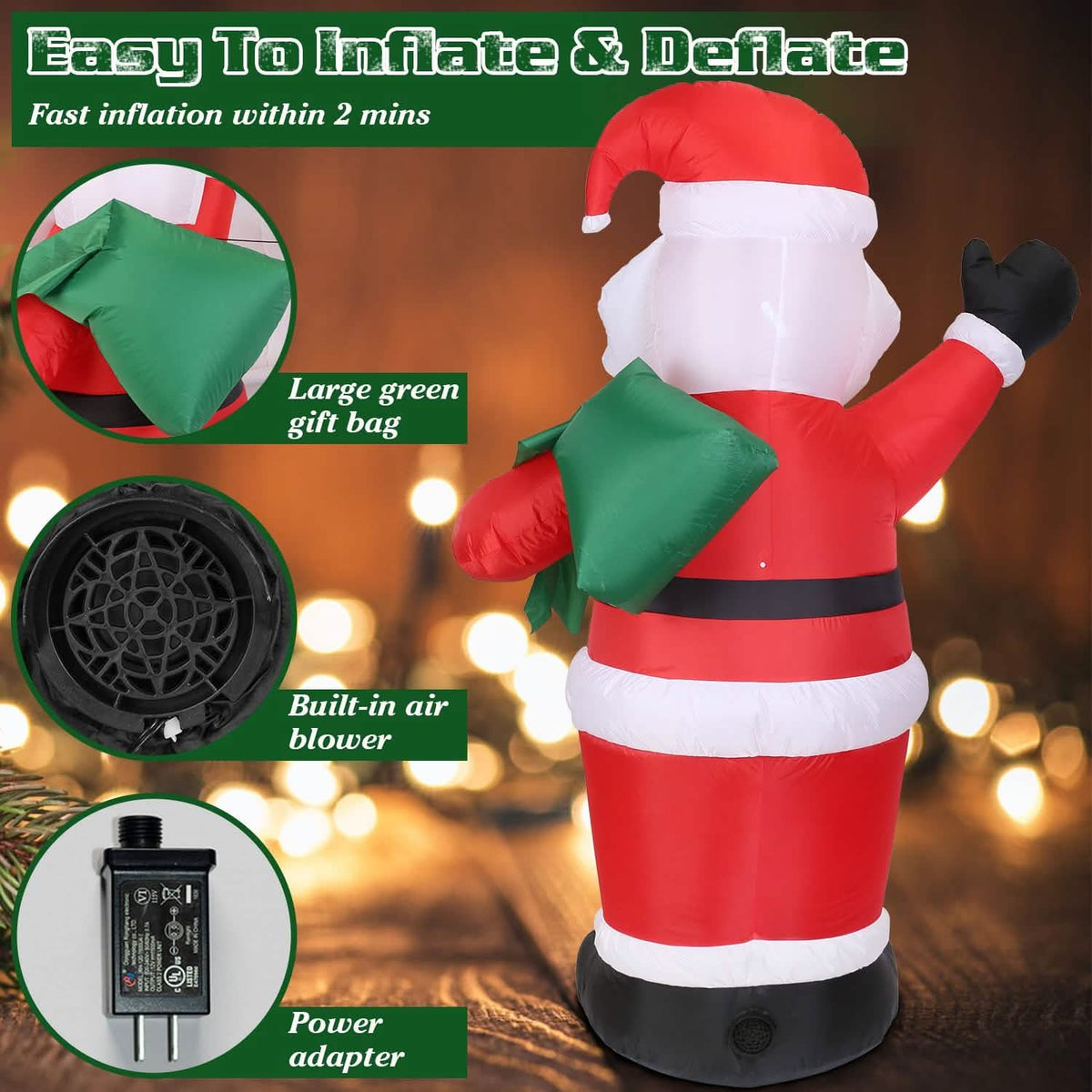6.4ft Inflatable Christmas Giant Santa Claus - A-1 Thread Vault