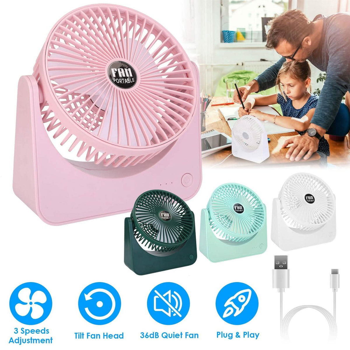 6.5" Desk Fan USB Powered 3 Speeds - A-1 Thread Vault