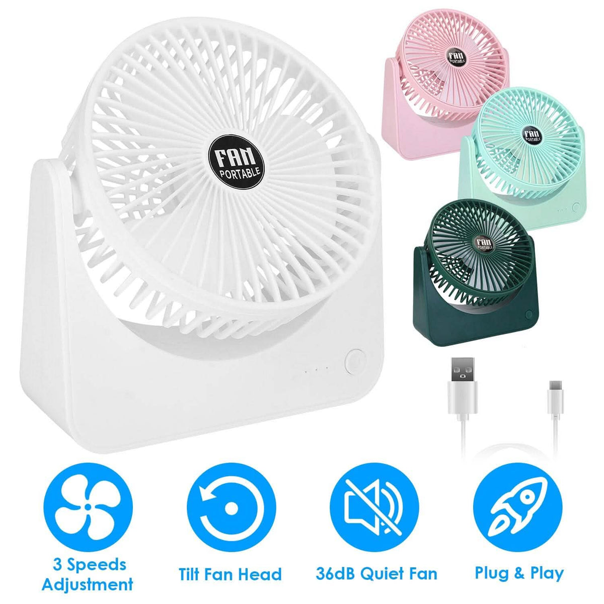 6.5" Desk Fan USB Powered 3 Speeds - A-1 Thread Vault