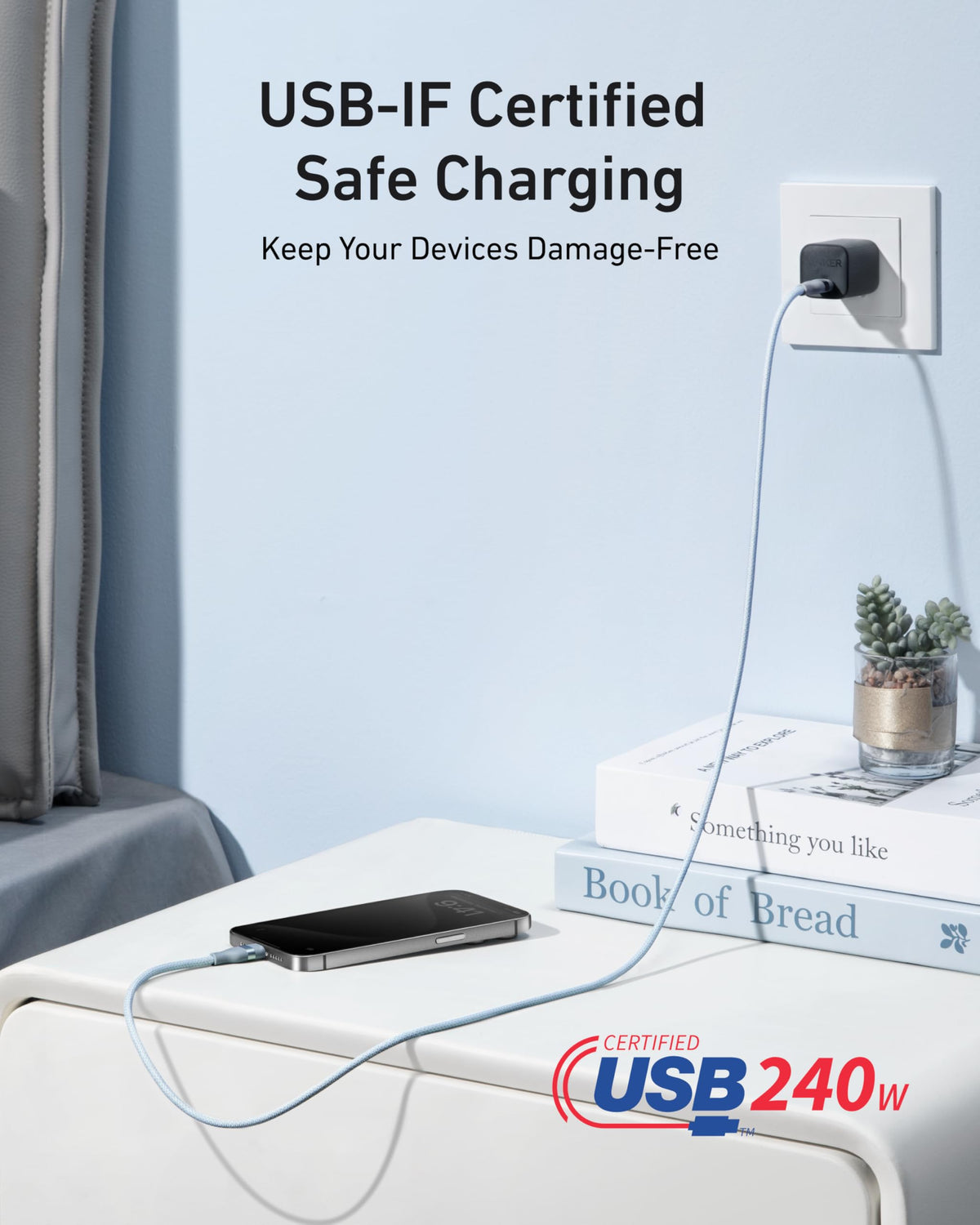 Anker USB-C to USB-C Cable (3 ft / 6 ft, 240W, Upcycled-Braided) - A-1 Thread Vault