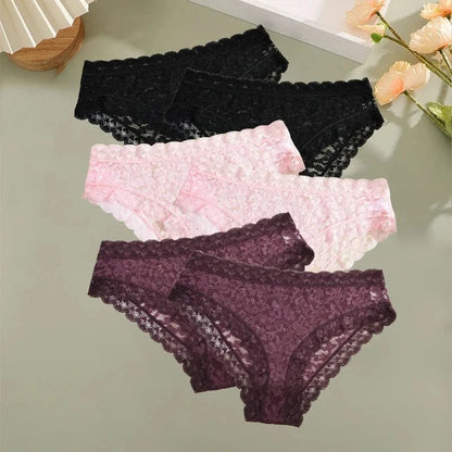 6PCS/Set Women Sexy Lace Panties Low Waist Briefs Hollow Out Comfortable Breathable Lingerie Floral Embroidery Ladies Underpants - A-1 Thread Vault