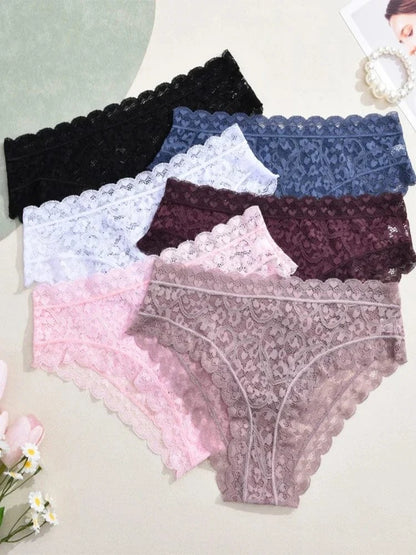 6PCS/Set Women Sexy Lace Panties Low Waist Briefs Hollow Out Comfortable Breathable Lingerie Floral Embroidery Ladies Underpants - A-1 Thread Vault