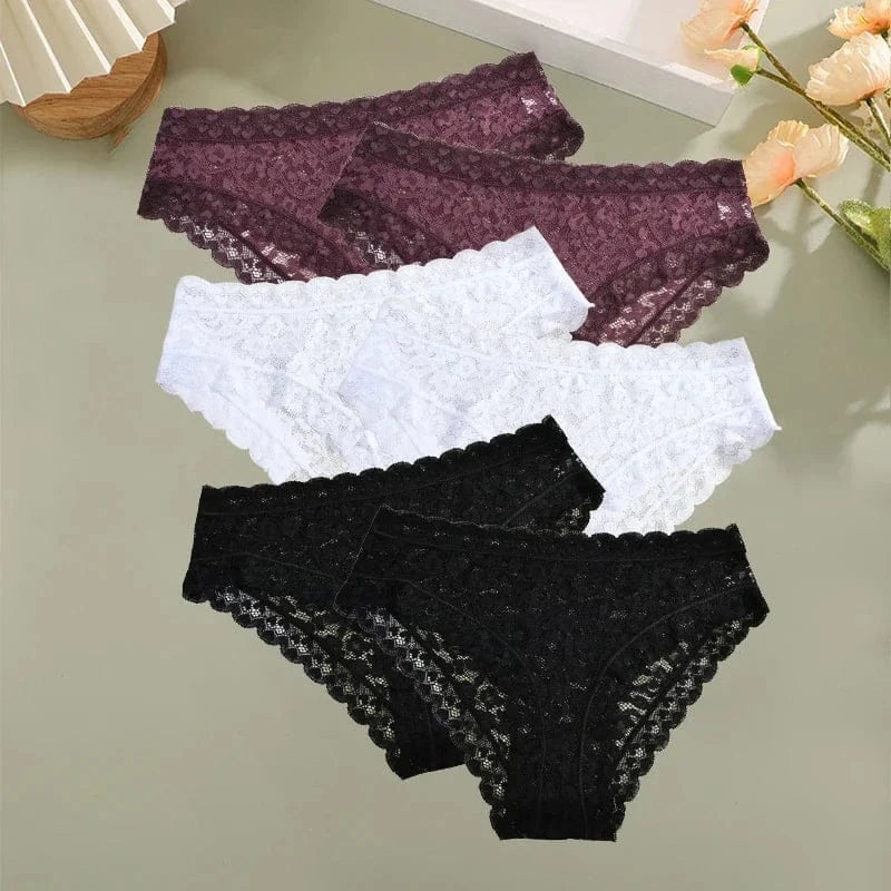 6PCS/Set Women Sexy Lace Panties Low Waist Briefs Hollow Out Comfortable Breathable Lingerie Floral Embroidery Ladies Underpants - A-1 Thread Vault