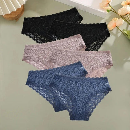 6PCS/Set Women Sexy Lace Panties Low Waist Briefs Hollow Out Comfortable Breathable Lingerie Floral Embroidery Ladies Underpants - A-1 Thread Vault