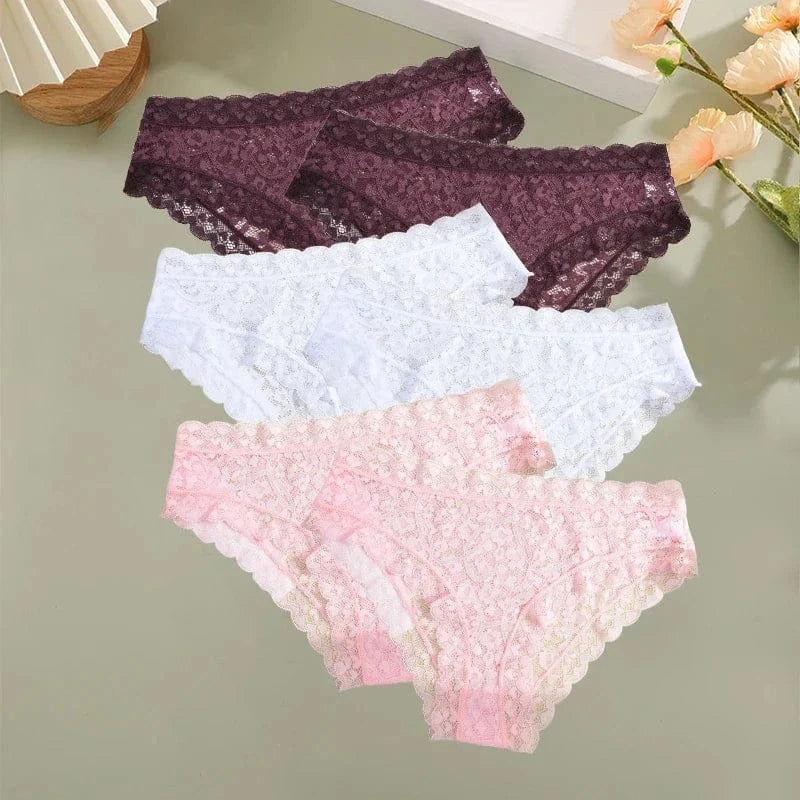 6PCS/Set Women Sexy Lace Panties Low Waist Briefs Hollow Out Comfortable Breathable Lingerie Floral Embroidery Ladies Underpants - A-1 Thread Vault