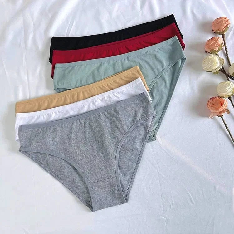 6pcs Women Panties Girl Sexy Underwear Solid Color Middle-Waisted Briefs Female Ventilation Soft Cotton Women's Underpants - A-1 Thread Vault