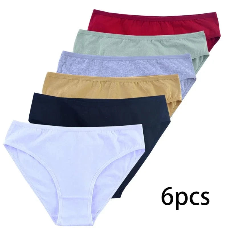 6pcs Women Panties Girl Sexy Underwear Solid Color Middle-Waisted Briefs Female Ventilation Soft Cotton Women's Underpants - A-1 Thread Vault