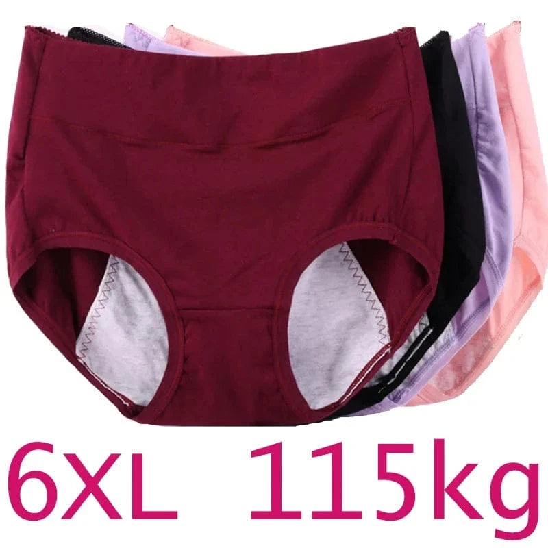 6XL 115kg Plus Size Fat Women Physiological Underwear Menstrual Leak Proof Pure Cotton High Waist Sanitary Lingerie Panties - A-1 Thread Vault