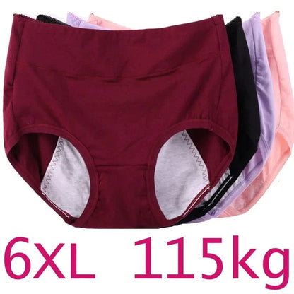 6XL 115kg Plus Size Fat Women Physiological Underwear Menstrual Leak Proof Pure Cotton High Waist Sanitary Lingerie Panties - A-1 Thread Vault