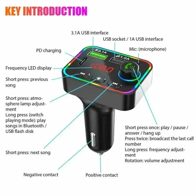 7 Color LED Backlit Light Bluetooth FM Transmitter and Dual USB Charger - A-1 Thread Vault