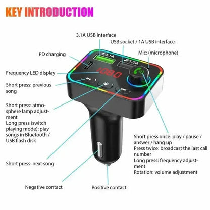 7 Color LED Backlit Light Bluetooth FM Transmitter and Dual USB Charger - A-1 Thread Vault