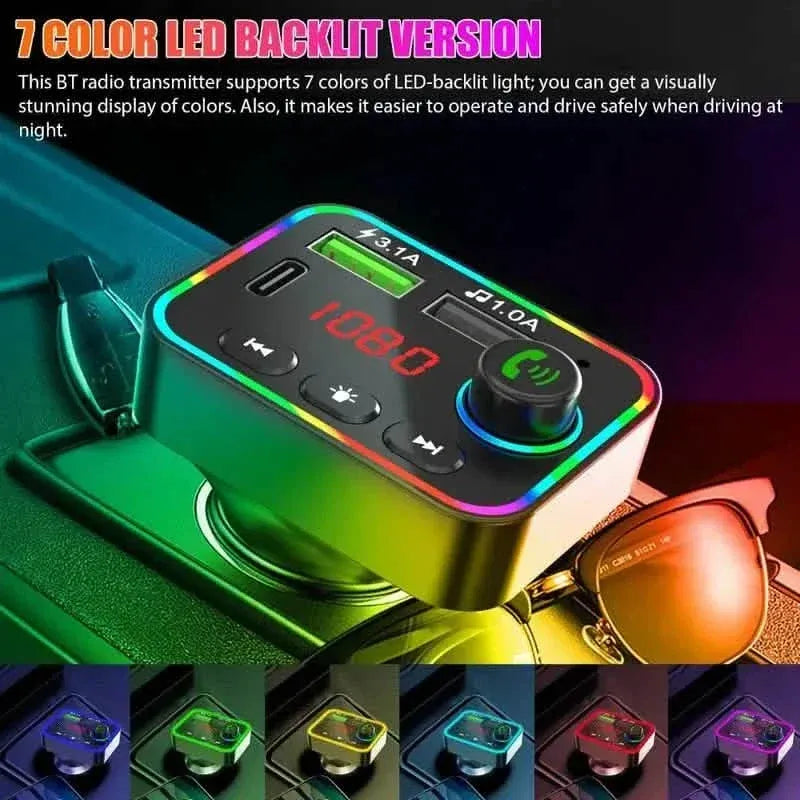 7 Color LED Backlit Light Bluetooth FM Transmitter and Dual USB Charger - A-1 Thread Vault