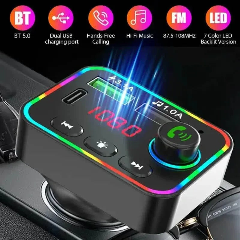 7 Color LED Backlit Light Bluetooth FM Transmitter and Dual USB Charger - A-1 Thread Vault