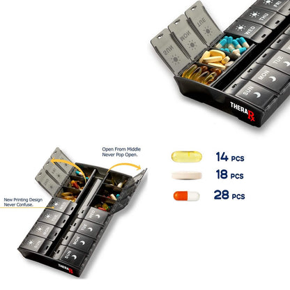 7-Day Push Button Pill, Medicine, Vitamin Organizer with AM/PM Large Compartments - A-1 Thread Vault