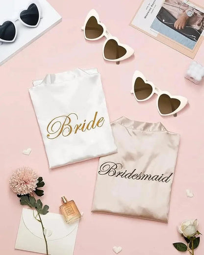 7 Pcs Bride Bridesmaid Robe Sets for Wedding Bridal Party Satin Robes Maid of Honor Robe with Heart Shaped Sunglasses - A-1 Thread Vault