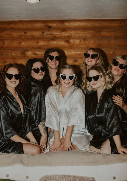 7 Pcs Bride Bridesmaid Robe Sets for Wedding Bridal Party Satin Robes Maid of Honor Robe with Heart Shaped Sunglasses - A-1 Thread Vault