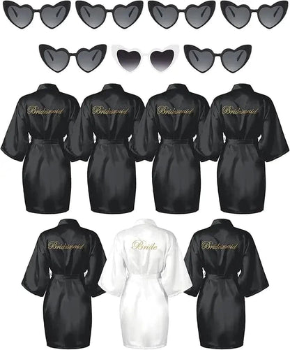 7 Pcs Bride Bridesmaid Robe Sets for Wedding Bridal Party Satin Robes Maid of Honor Robe with Heart Shaped Sunglasses - A-1 Thread Vault