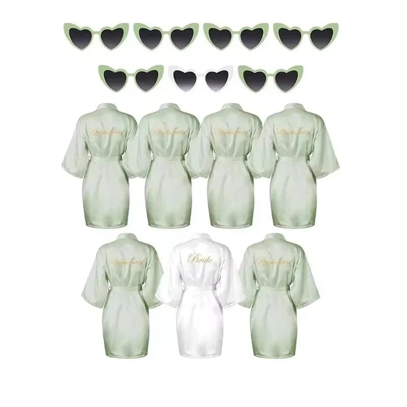 7 Pcs Bride Bridesmaid Robe Sets for Wedding Bridal Party Satin Robes Maid of Honor Robe with Heart Shaped Sunglasses - A-1 Thread Vault