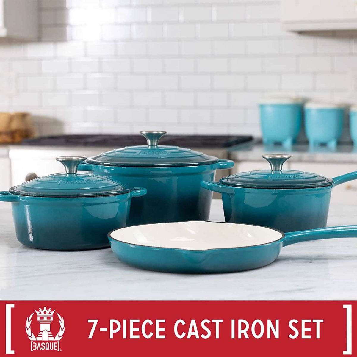 7-Piece: Basque Enameled Cast Iron Cookware Set - A-1 Thread Vault