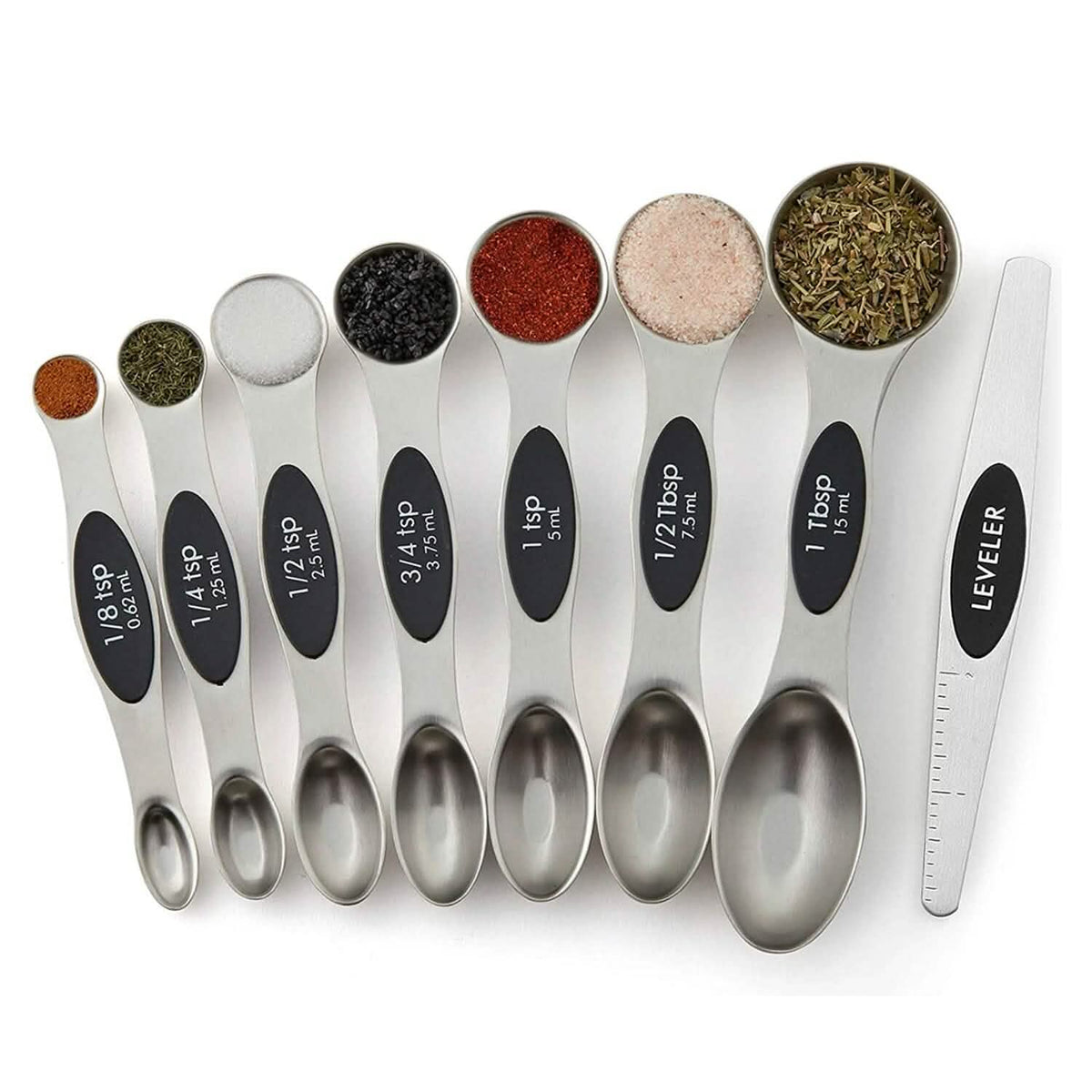 7-Piece: Double Sided Stackable Magnetic Measuring Spoons Set with Leveler - A-1 Thread Vault