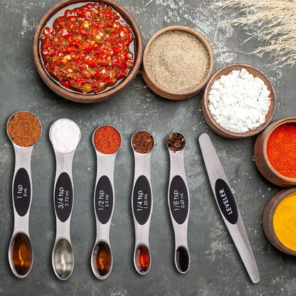 7-Piece: Double Sided Stackable Magnetic Measuring Spoons Set with Leveler - A-1 Thread Vault