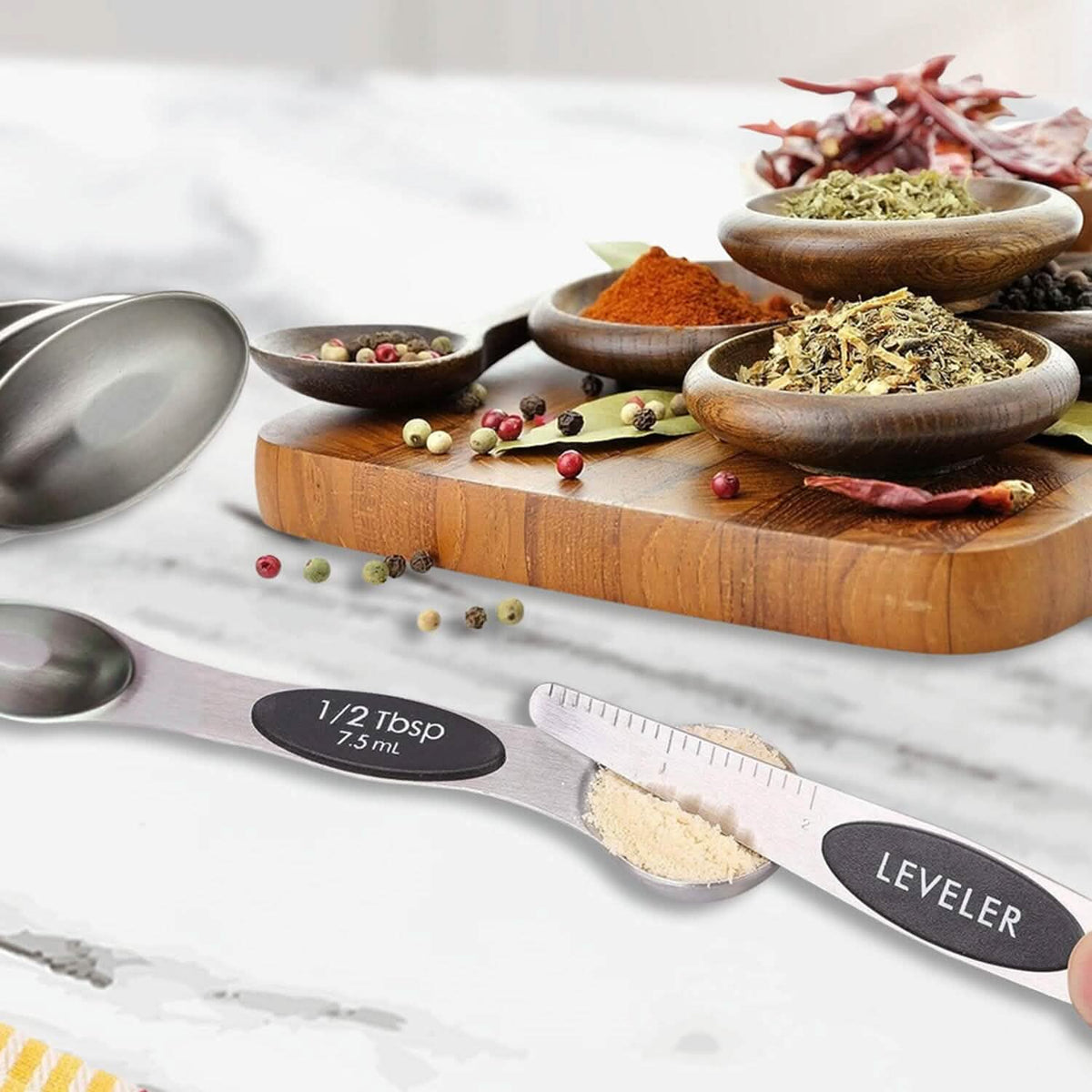 7-Piece: Double Sided Stackable Magnetic Measuring Spoons Set with Leveler - A-1 Thread Vault