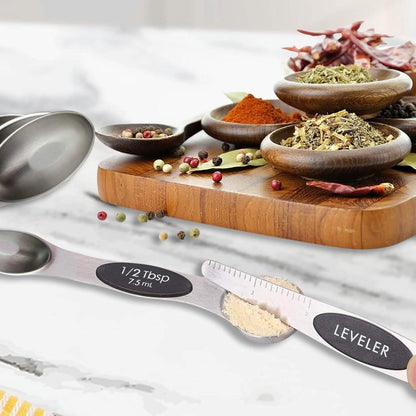 7-Piece: Double Sided Stackable Magnetic Measuring Spoons Set with Leveler - A-1 Thread Vault