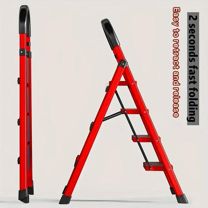Folding 3/4-Step Ladder – Portable Steel Step Stool, Anti-Slip - A-1 Thread Vault