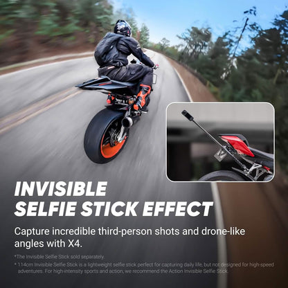 Insta360 X4 - Standard Bundle with Invisible Selfie Stick, 8K Waterproof 360 Action Camera, 4K Wide-Angle Video, Soft Pouch - Open Box - A-1 Thread Vault