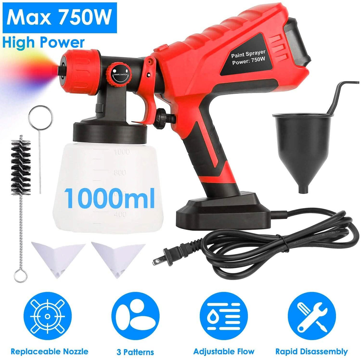 750W Electric Paint Sprayer Handheld with 3 Spray Patterns - A-1 Thread Vault