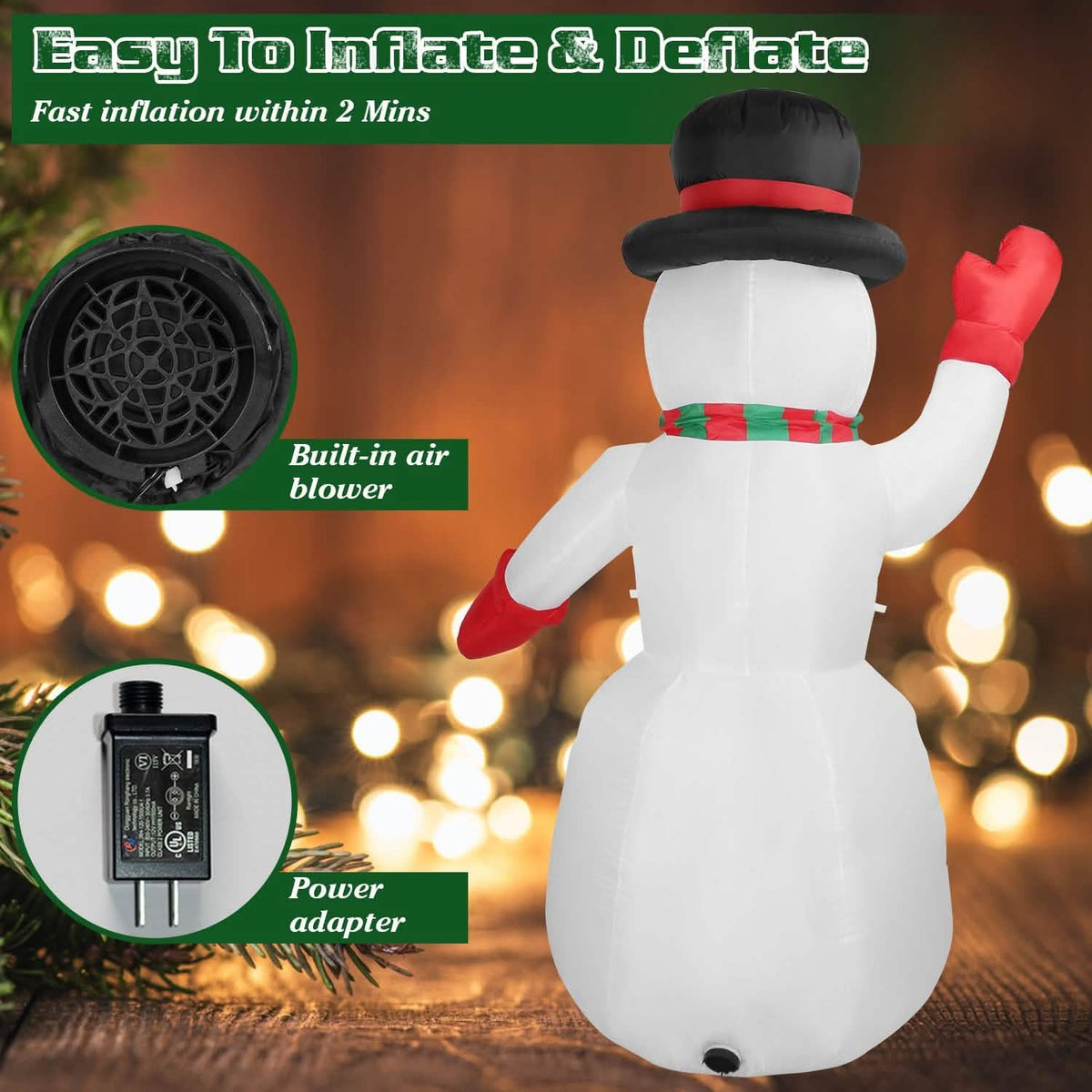 7.9ft Christmas Inflatable Giant Snowman Blow Up with LED Lights Hat Scarf - A-1 Thread Vault