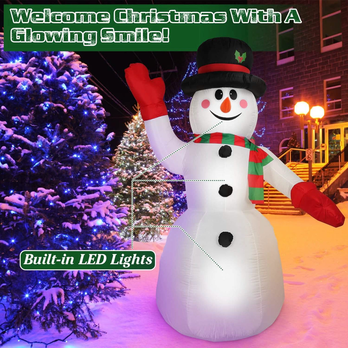 7.9ft Christmas Inflatable Giant Snowman Blow Up with LED Lights Hat Scarf - A-1 Thread Vault