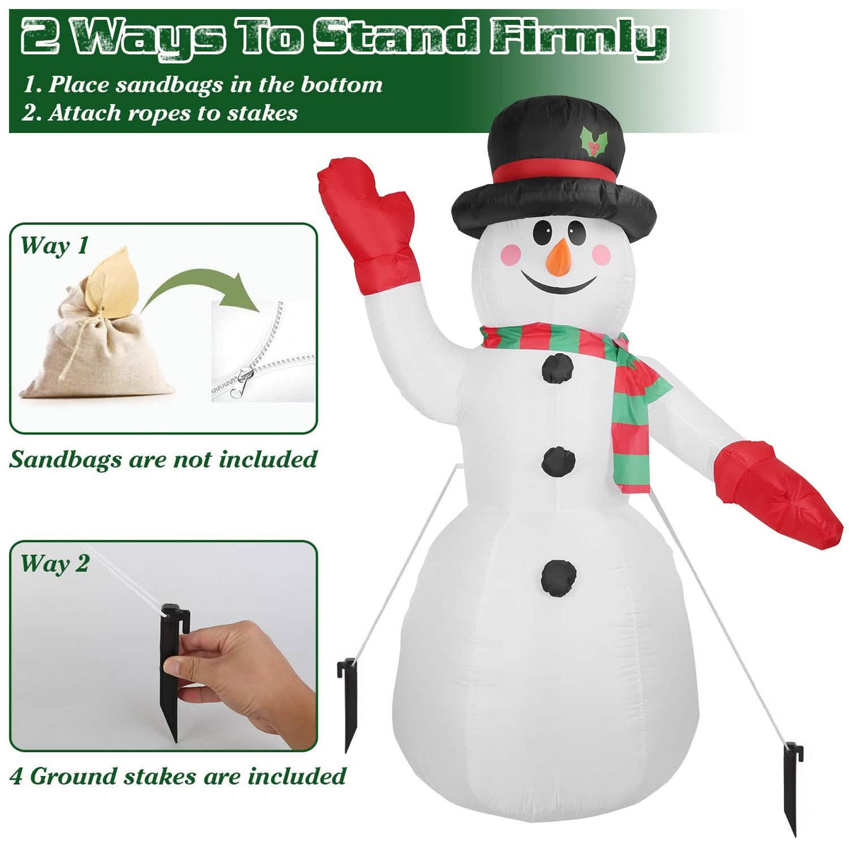 7.9ft Christmas Inflatable Giant Snowman Blow Up with LED Lights Hat Scarf - A-1 Thread Vault