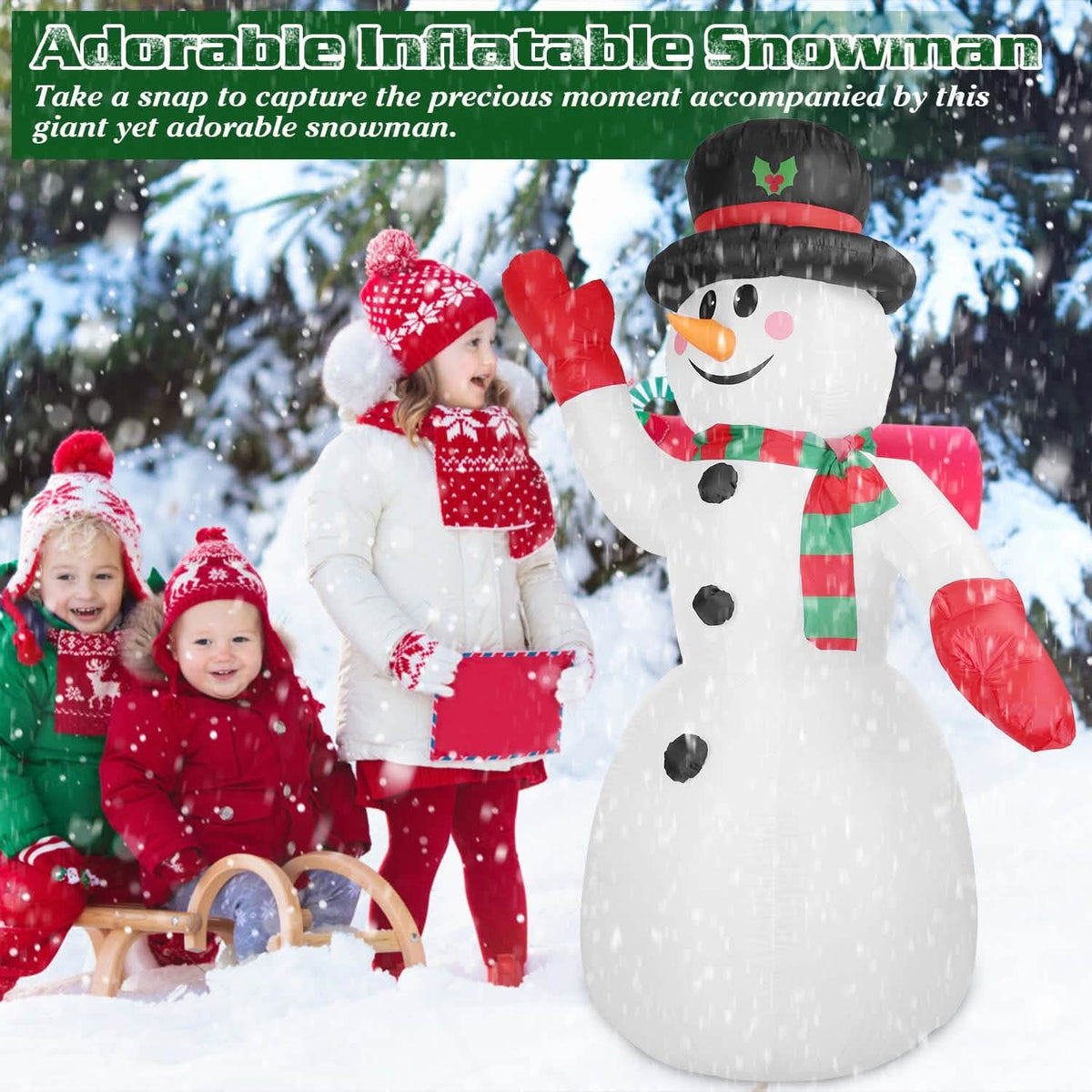 7.9ft Christmas Inflatable Giant Snowman Blow Up with LED Lights Hat Scarf - A-1 Thread Vault