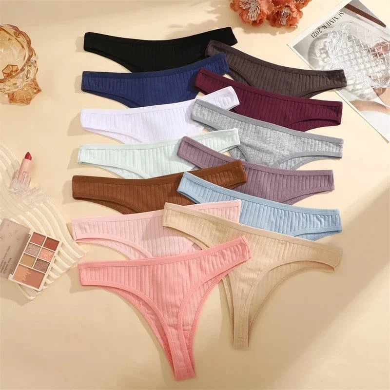7PCS Women Cotton Striped Thongs Underwear Low Waist G-String Panties Sexy Breathable Solid Color T-Back Casual Bikini Lingerie - A-1 Thread Vault