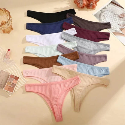 7PCS Women Cotton Striped Thongs Underwear Low Waist G-String Panties Sexy Breathable Solid Color T-Back Casual Bikini Lingerie - A-1 Thread Vault