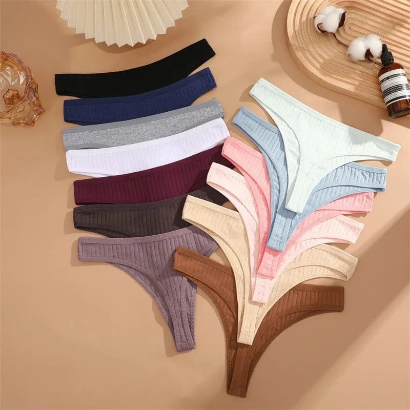 7PCS Women Cotton Striped Thongs Underwear Low Waist G-String Panties Sexy Breathable Solid Color T-Back Casual Bikini Lingerie - A-1 Thread Vault