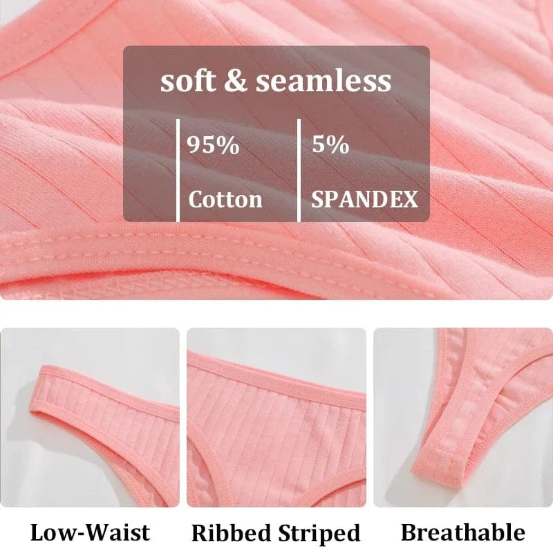 7PCS Women Cotton Striped Thongs Underwear Low Waist G-String Panties Sexy Breathable Solid Color T-Back Casual Bikini Lingerie - A-1 Thread Vault