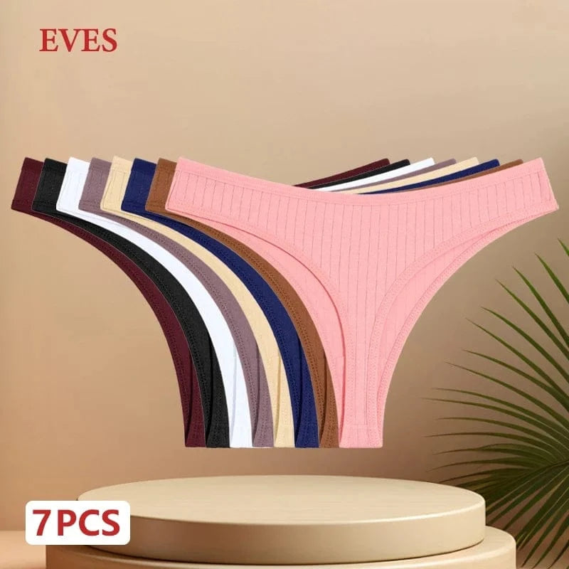 7PCS Women Cotton Striped Thongs Underwear Low Waist G-String Panties Sexy Breathable Solid Color T-Back Casual Bikini Lingerie - A-1 Thread Vault