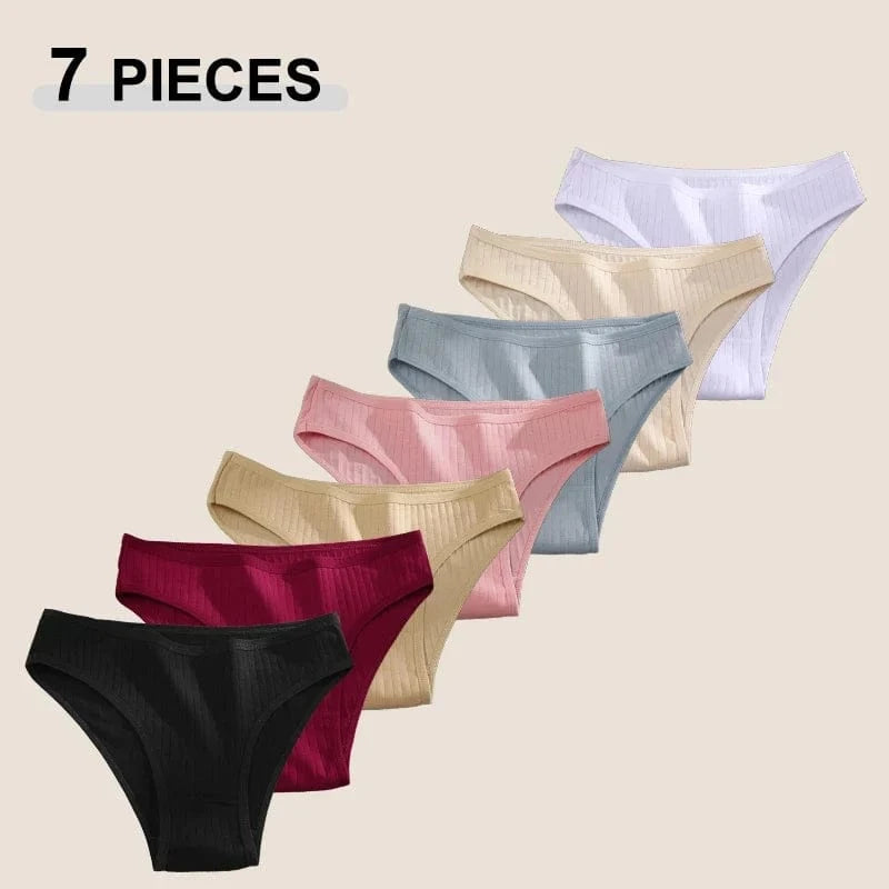 7PCS Women's Seamless Cotton Panties Ladies Low Rise Stripe Underwear Elastic Comfortable Cotton Briefs Breathable Sexy Lingerie - A-1 Thread Vault