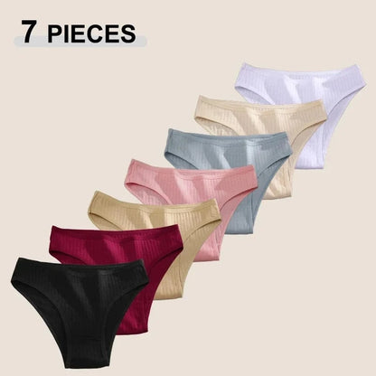 7PCS Women's Seamless Cotton Panties Ladies Low Rise Stripe Underwear Elastic Comfortable Cotton Briefs Breathable Sexy Lingerie - A-1 Thread Vault